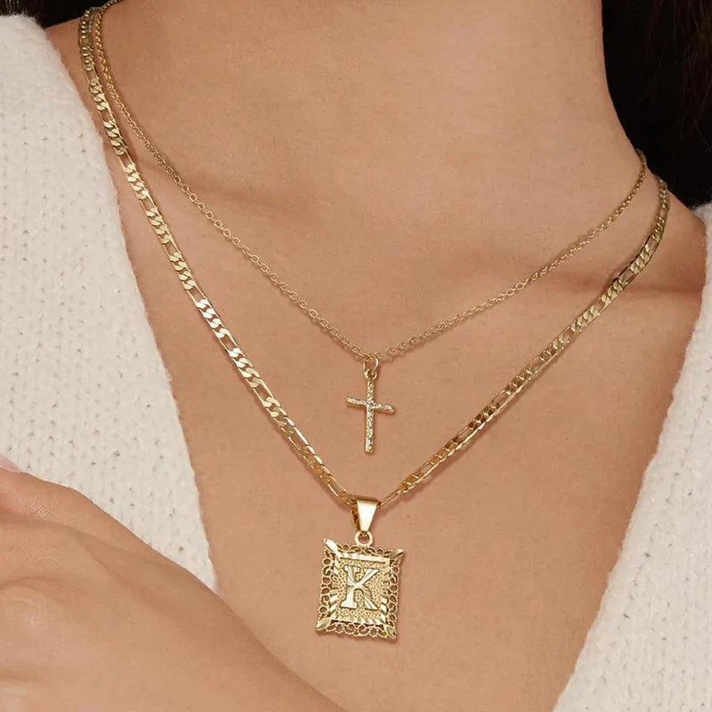 Conjunto Collar Cruz Inicial | Oro