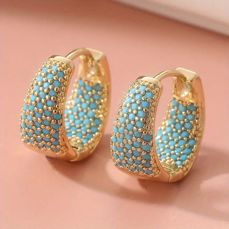 Pendientes Argolla Dorada Turquesa | Oro