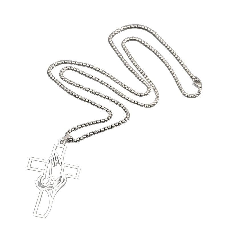 COLGANTE DE CRUZ CON MANOS EN ORACIÓN
