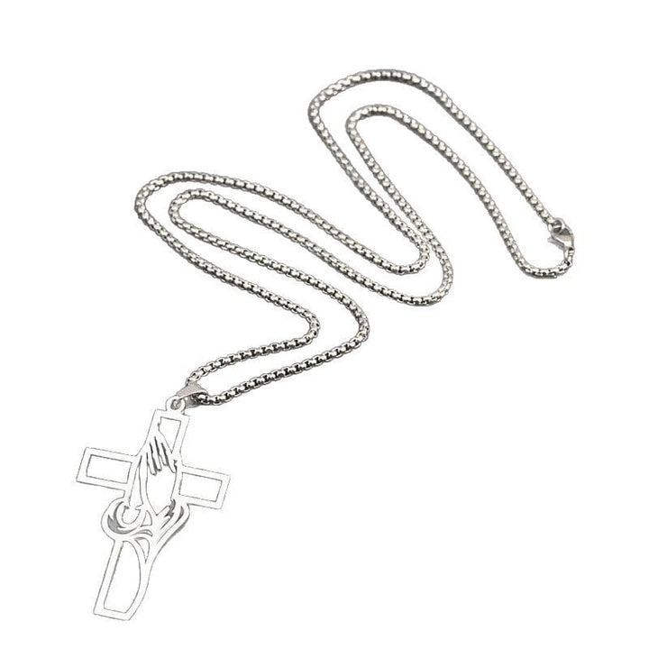 COLGANTE DE CRUZ CON MANOS EN ORACIÓN