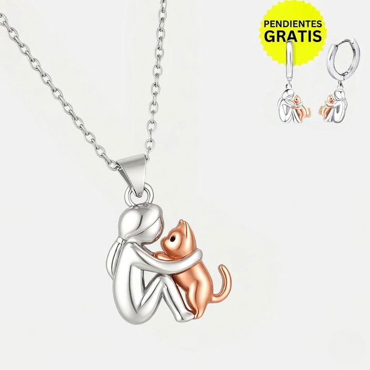 Collar Colgante Abrazo de Gato con Pendientes de Regalo – Oferta por Tiempo Limitado