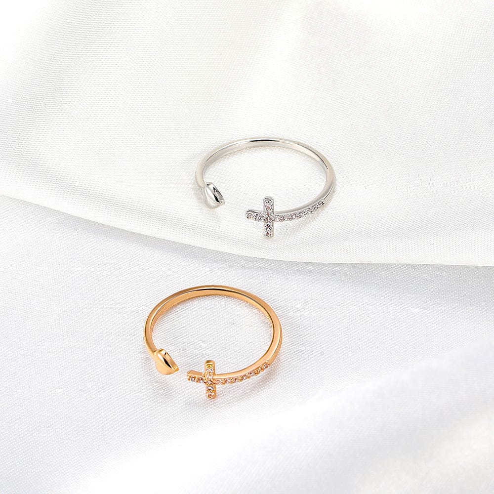 ANILLO DE PLATA CON AMOR Y CRUZ