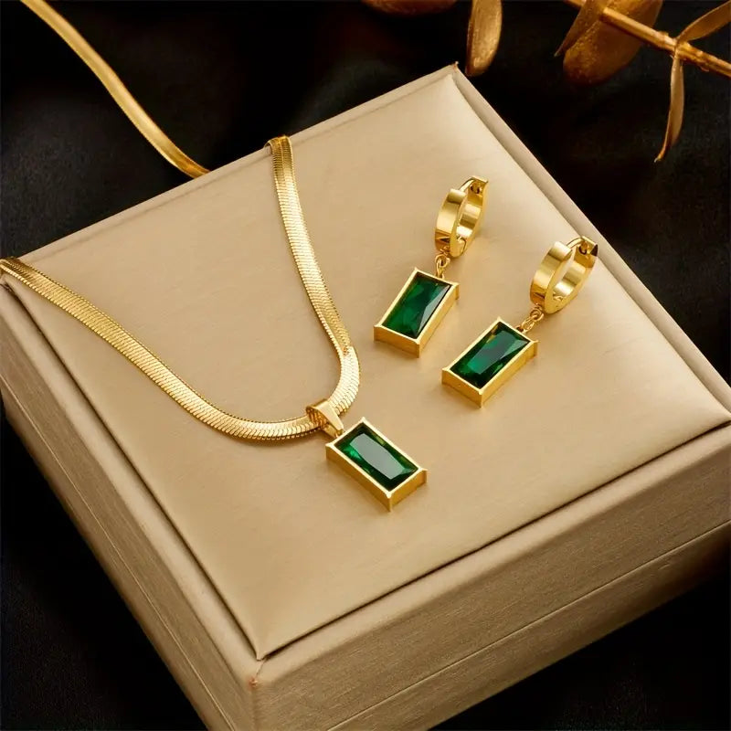 Pendientes Carina Piedra Esmeralda y Oro