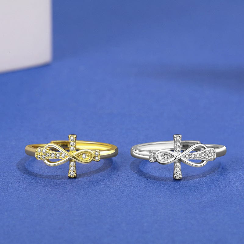 ANILLO DE PLATA CON CRUZ Y LAZO - (AJUSTABLE)