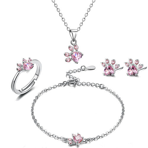 Set de Joyas Paw para Mujer 4 Piezas | Oro Rosa con Corazón de Circonita