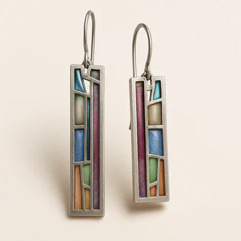 Pendientes vintage de plata con mosaico