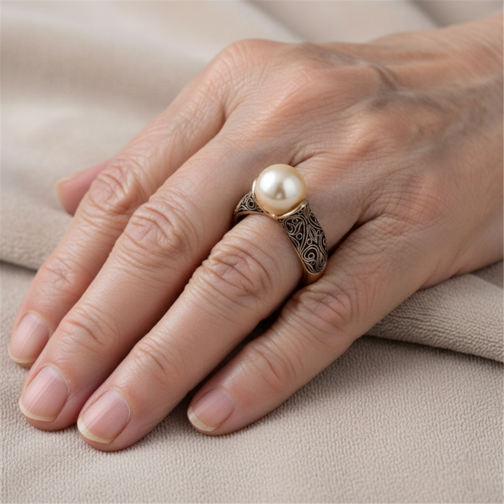 Anillo Vintage Dorado con Perla