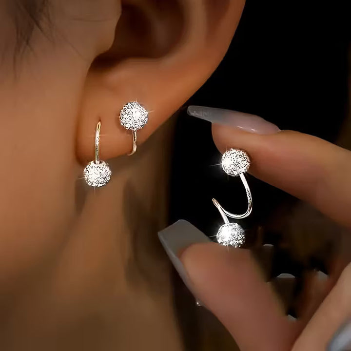 Conjunto de pendientes ligeros de lujo con esferas en espiral y pedrería