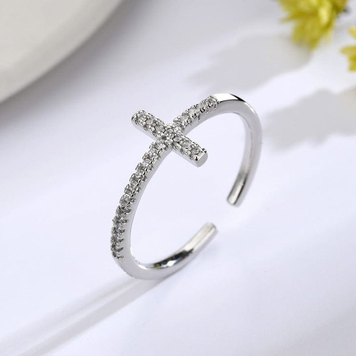 ANILLO CRUZ DE BRILLANTE PLATA - (AJUSTABLE)