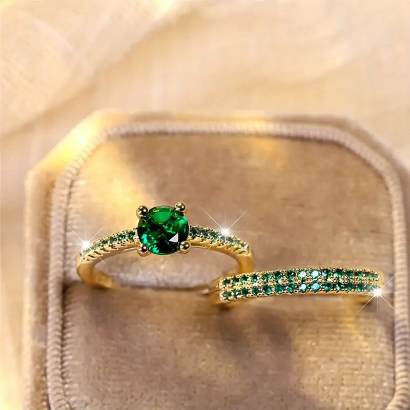 Conjunto de Anillos Serena Esmeralda Celeste