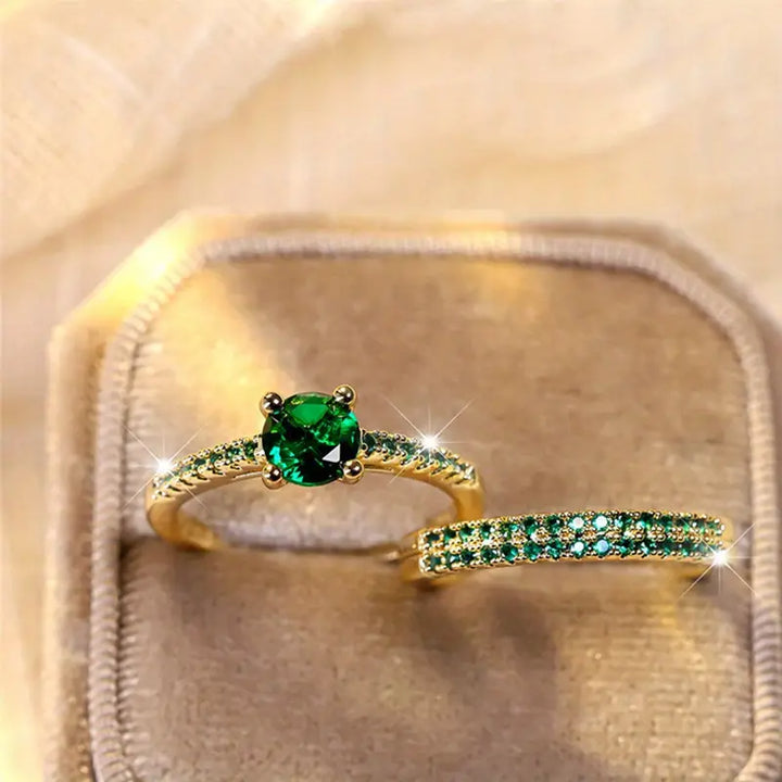 Conjunto de Anillos Serena Esmeralda Celeste