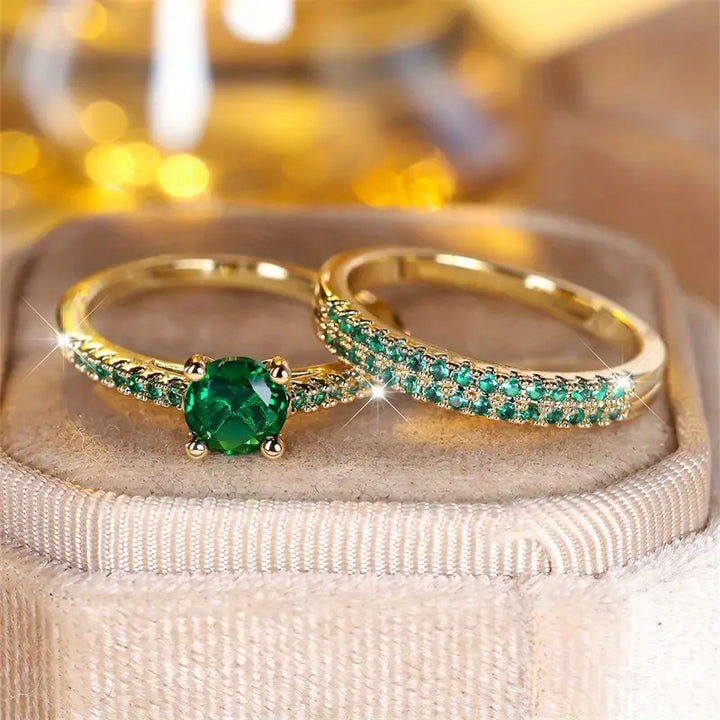 Conjunto de Anillos Serena Esmeralda Celeste