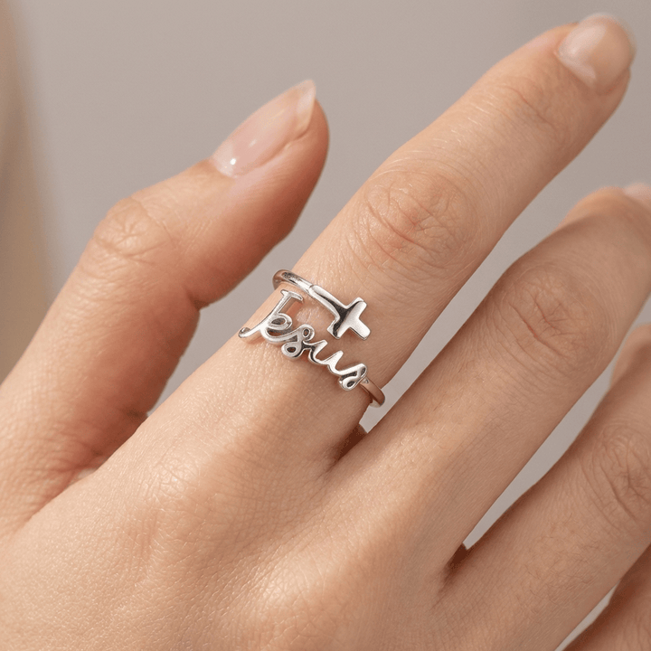 ANILLO DE JESÚS Y FE EN PLATA - (AJUSTABLE)