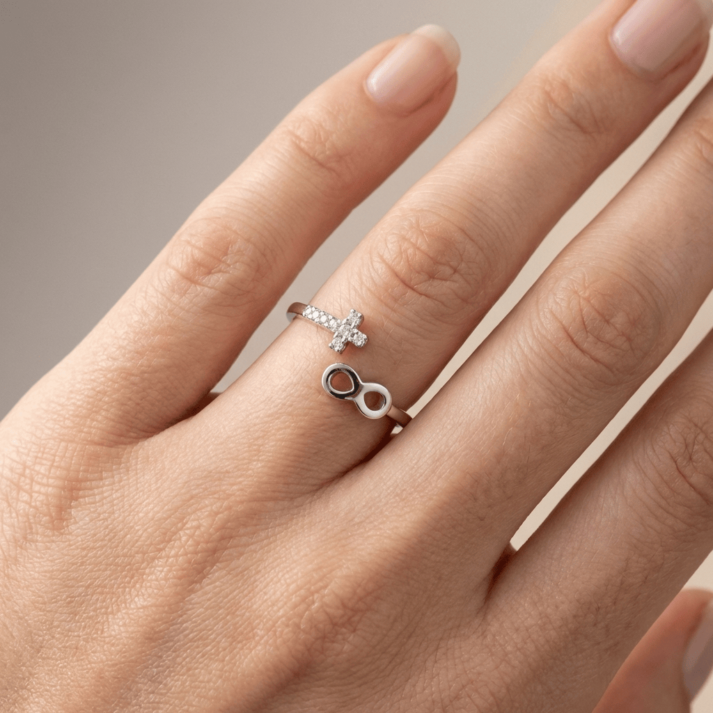 ANILLO DE PLATA FE & INFINITO - (AJUSTABLE)