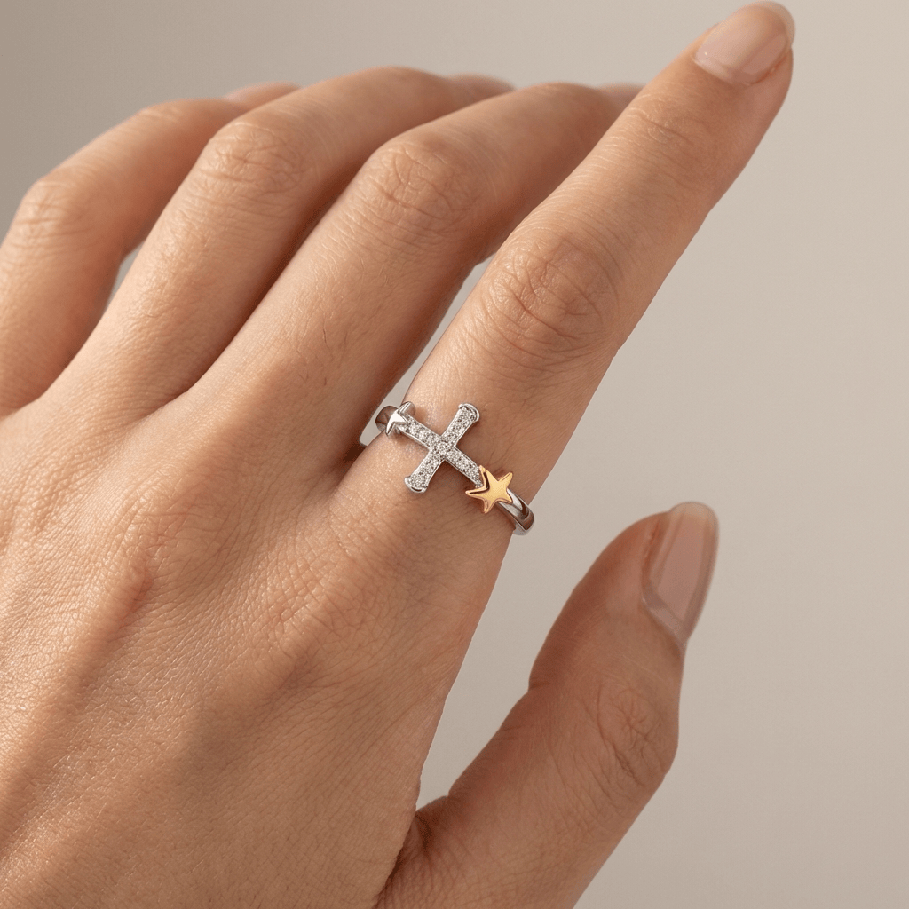 ANILLO CRUZ ESTRELLA DORADA - (AJUSTABLE)