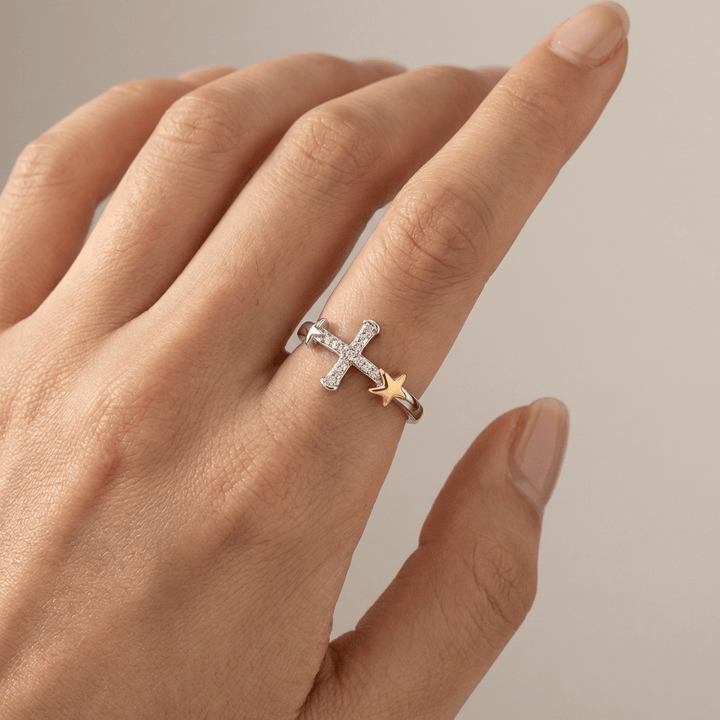 ANILLO CRUZ ESTRELLA DORADA - (AJUSTABLE)