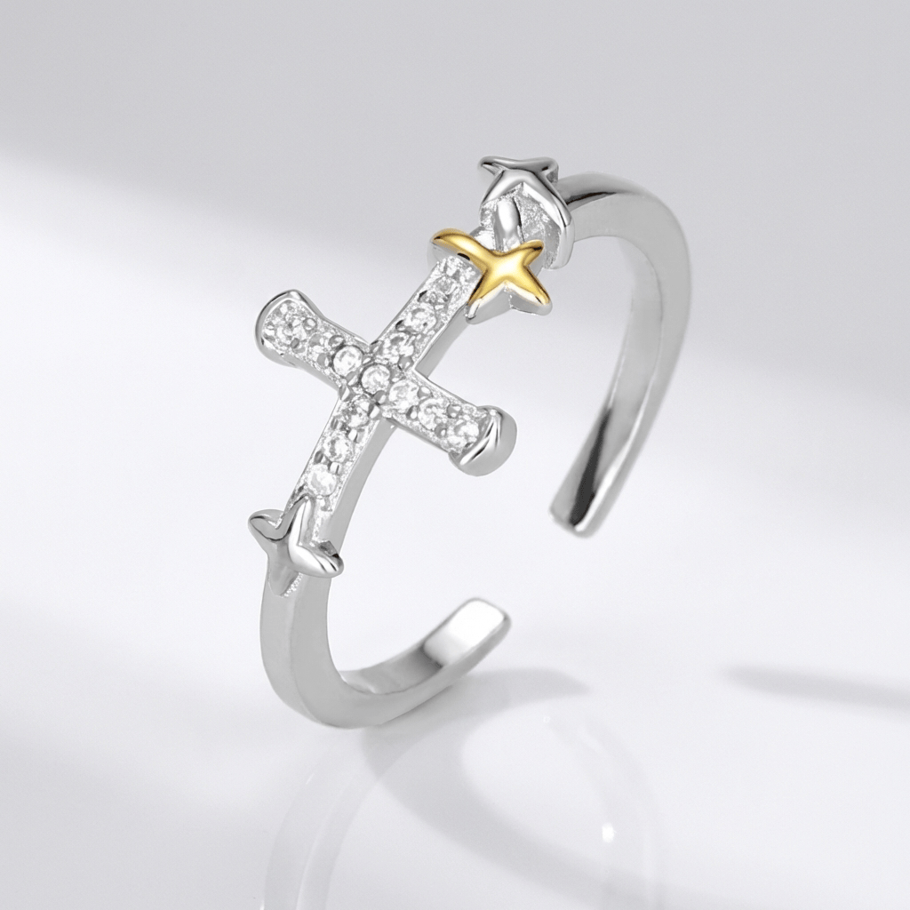 ANILLO CRUZ ESTRELLA DORADA - (AJUSTABLE)