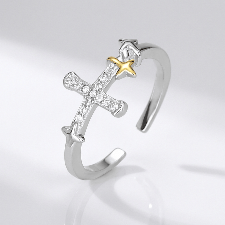 ANILLO CRUZ ESTRELLA DORADA - (AJUSTABLE)