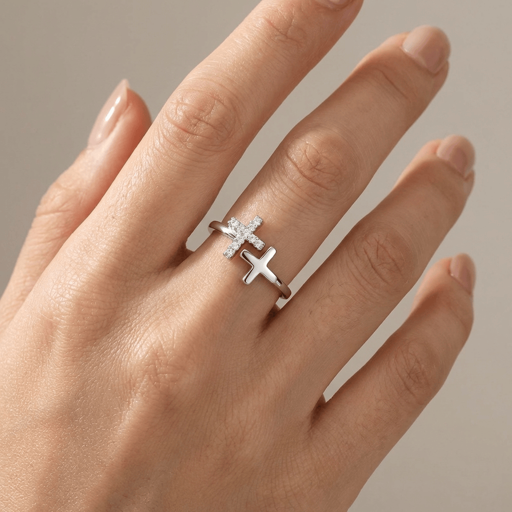 ANILLO SAGRADO CRUZ DOBLE - (AJUSTABLE)