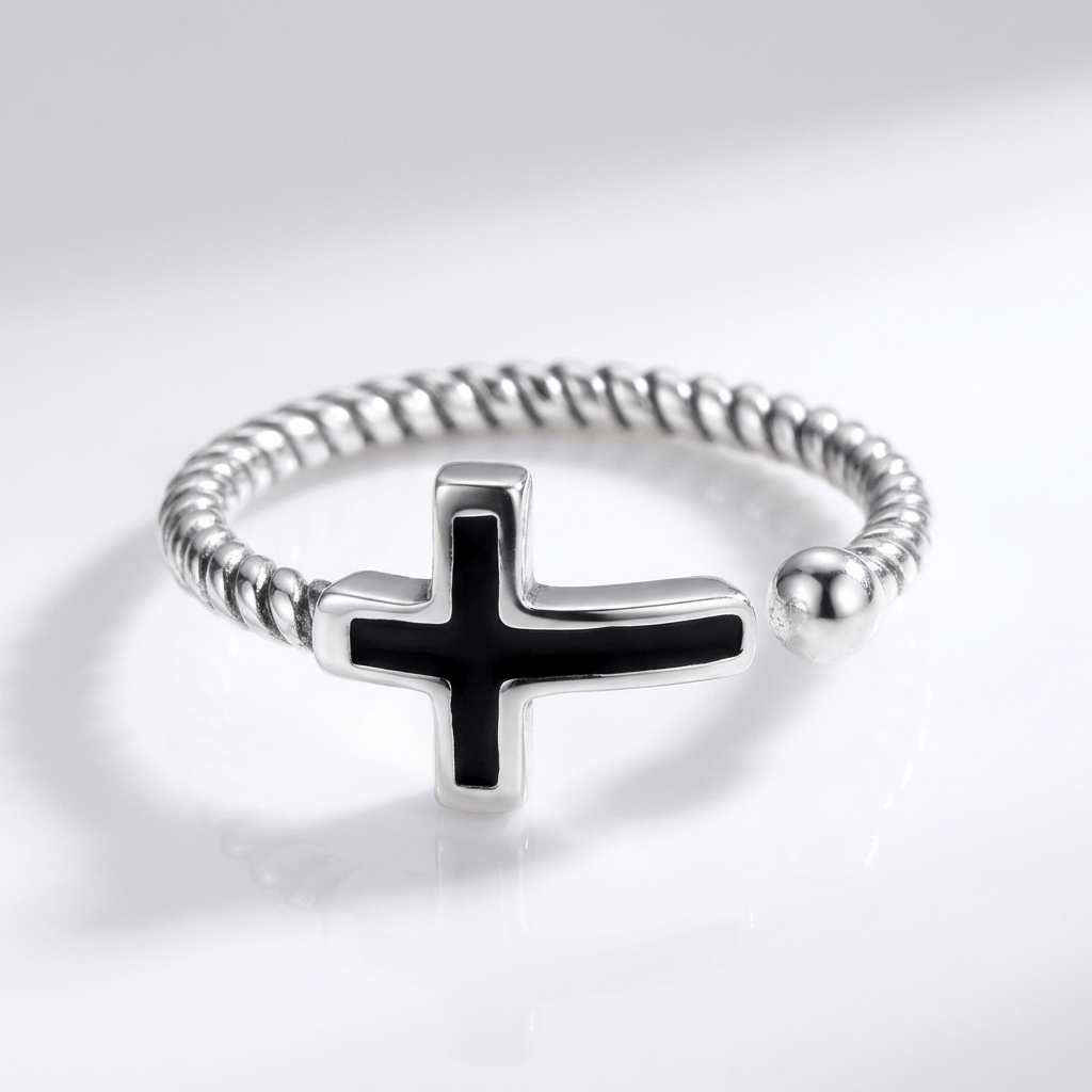 ANILLO CRUZ NEGRA BENDITA - (AJUSTABLE)