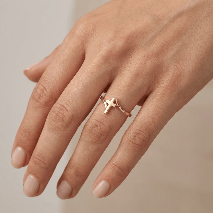 ANILLO DE ORO CRUZ ESTRELLA - AJUSTABLE