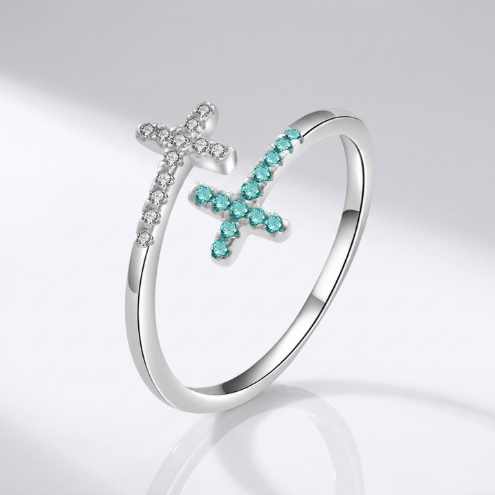 CROSS AZUL TIFFANY CON PIEDRAS DE ZIRCÓN - (AJUSTABLE)
