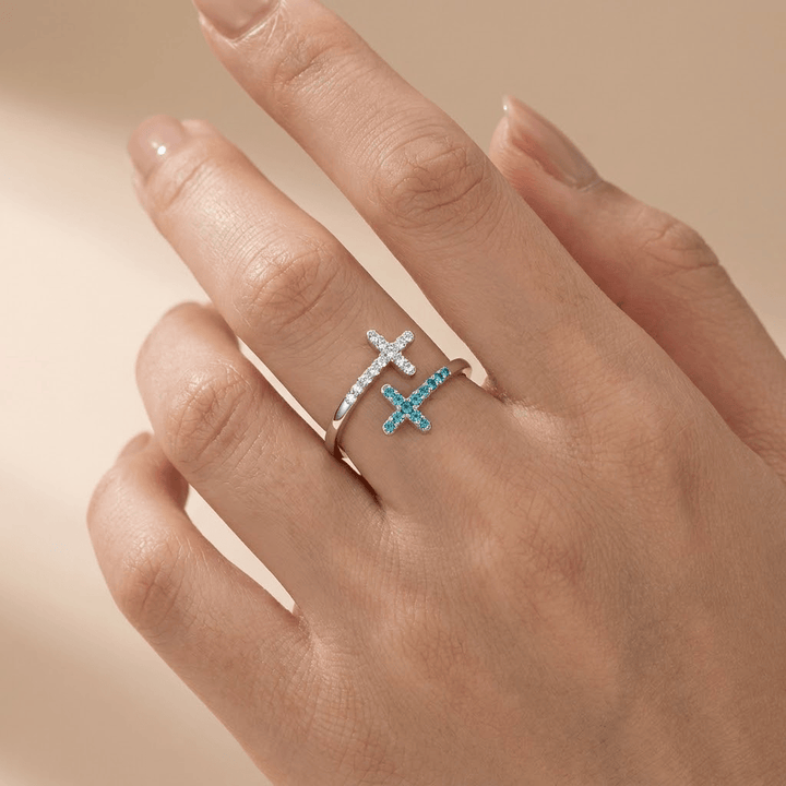 CROSS AZUL TIFFANY CON PIEDRAS DE ZIRCÓN - (AJUSTABLE)