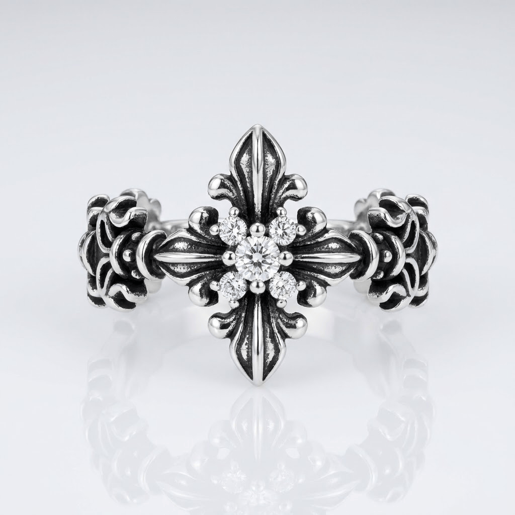 ANILLO CRUZ DE CIRCONIO RETRO - (AJUSTABLE)