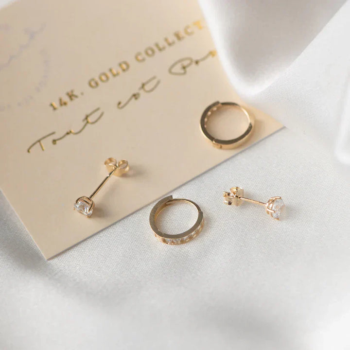 Conjunto de Pendientes Piedras Celeste | Oro