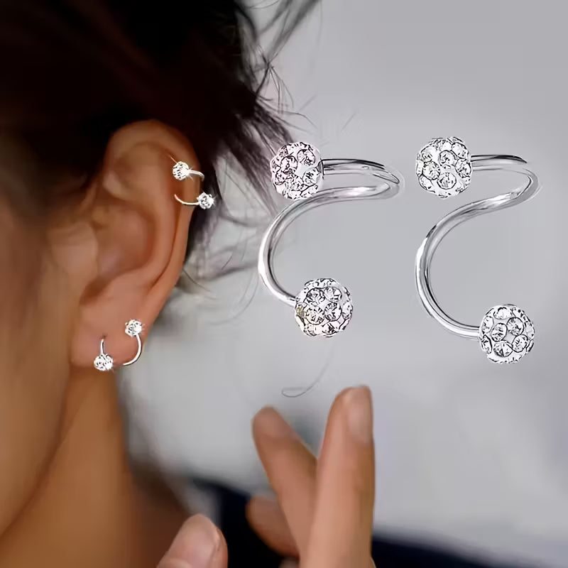 Conjunto de pendientes ligeros de lujo con esferas en espiral y pedrería