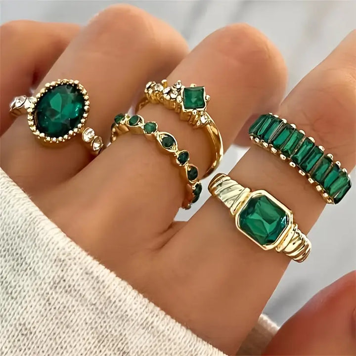 Conjunto de Anillos de Oro Zarina Esmeralda