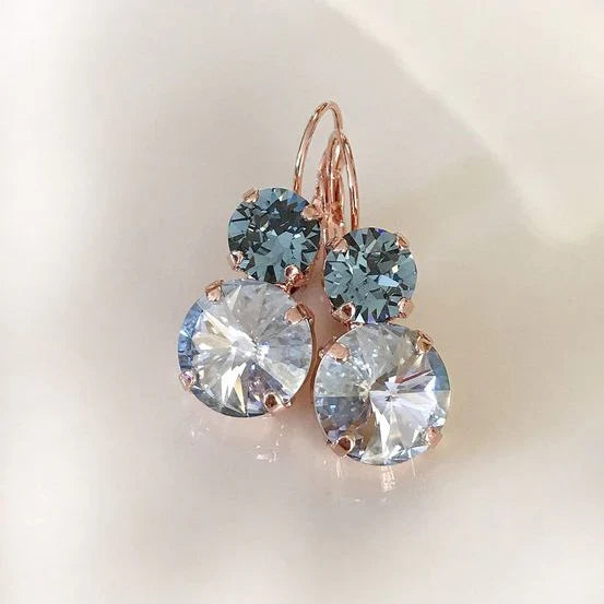 Pendientes vintage con cristales blancos y azules