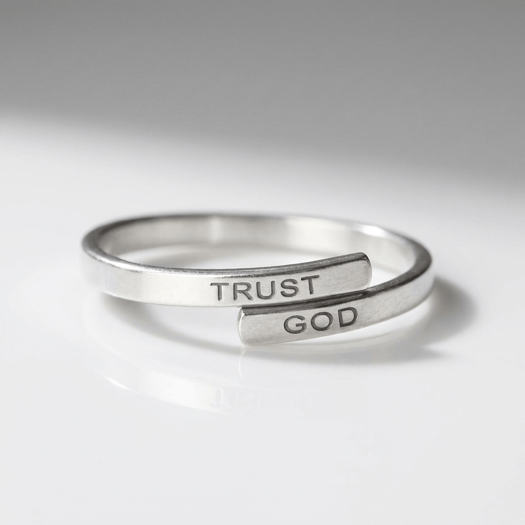 ANILLO GRABADO EN PLATA "CONFIAR EN DIOS" - (AJUSTABLE)