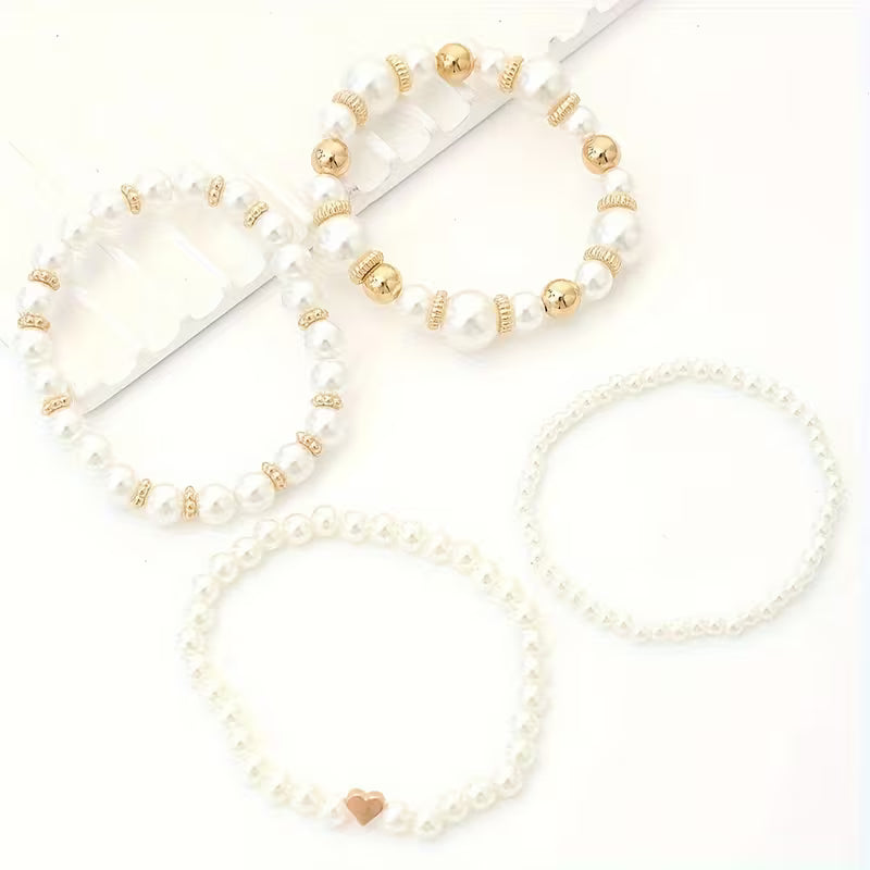 Conjunto de pulseras de perlas blancas