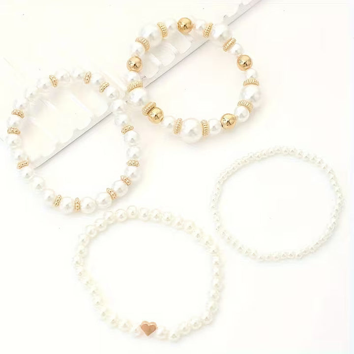 Conjunto de pulseras de perlas blancas
