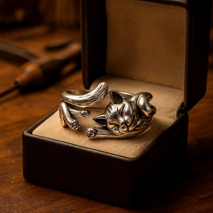 Anillo Vintage de Gato en Plata (Ajustable)