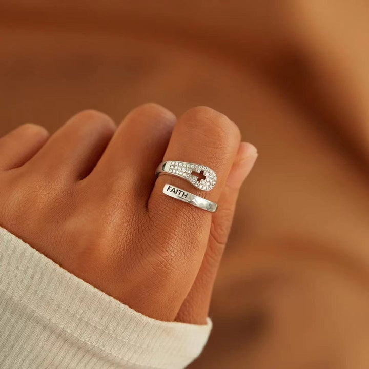 ANILLO DE ZIRCONIO CRUZ Y FE EN PLATA
