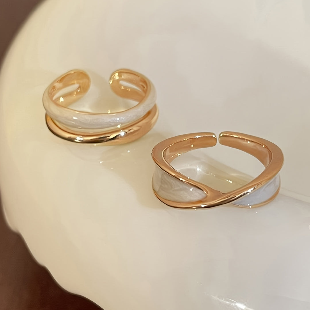 Set de Anillos Bicolor en Oro y Nácar
