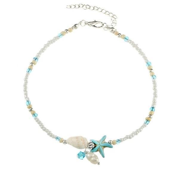 Pulsera de tobillo con estrellas y conchas con piedras naturales