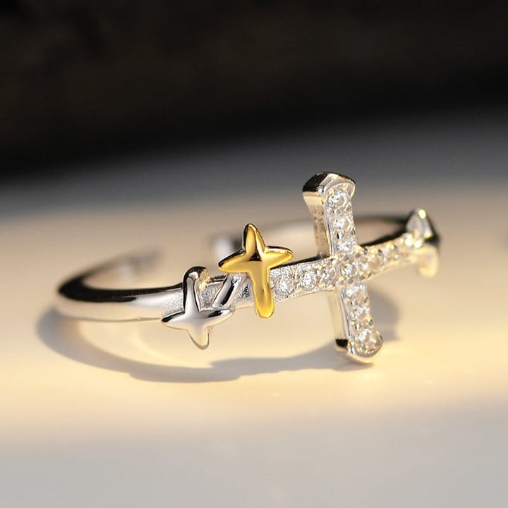 ANILLO CRUZ ESTRELLA DORADA - (AJUSTABLE)