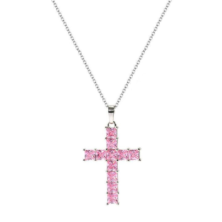 COLLAR CRUZ DE DIAMANTES COLORIDOS