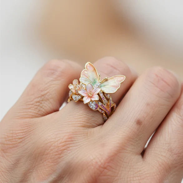 Anillo Mariposa Brillante De La Naturaleza Con Circonita