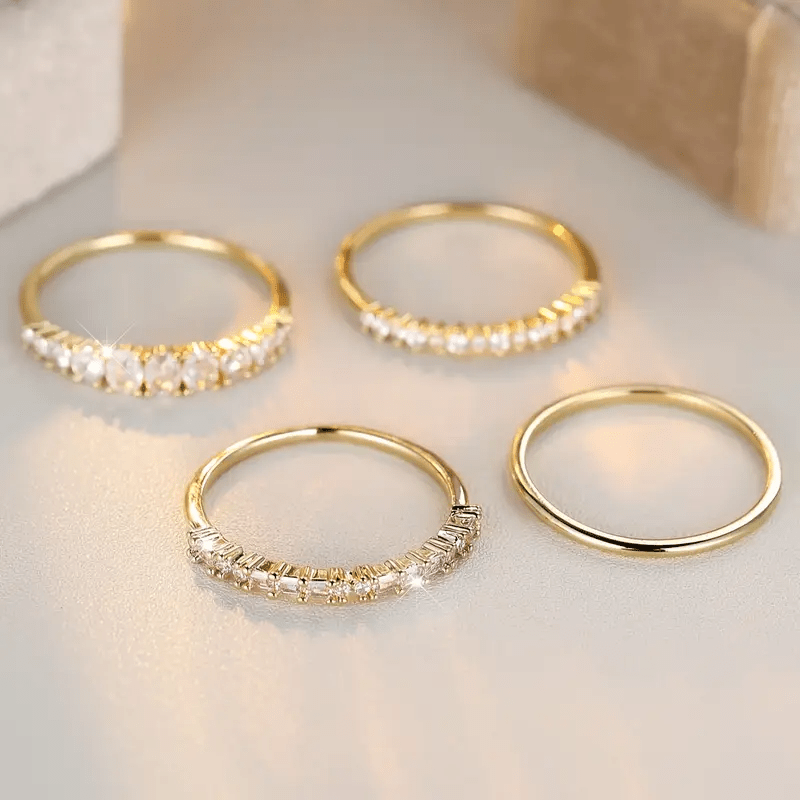 Anillos Apilables de Circonita Dorada 14k