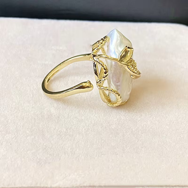 Anillo de Compromiso con Perlas Naturales de Agua Dulce