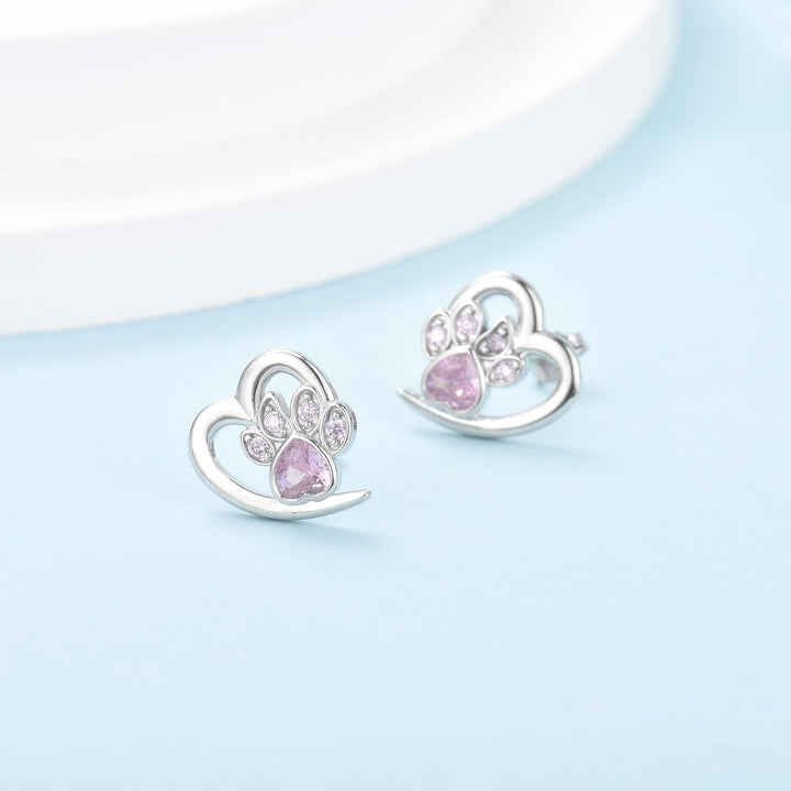 Pendientes con pata y corazón con circonita