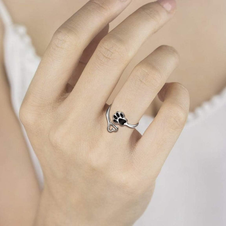 Anillo Artesanal con Huella y Corazón – Ajustable, Plata Esterlina 925