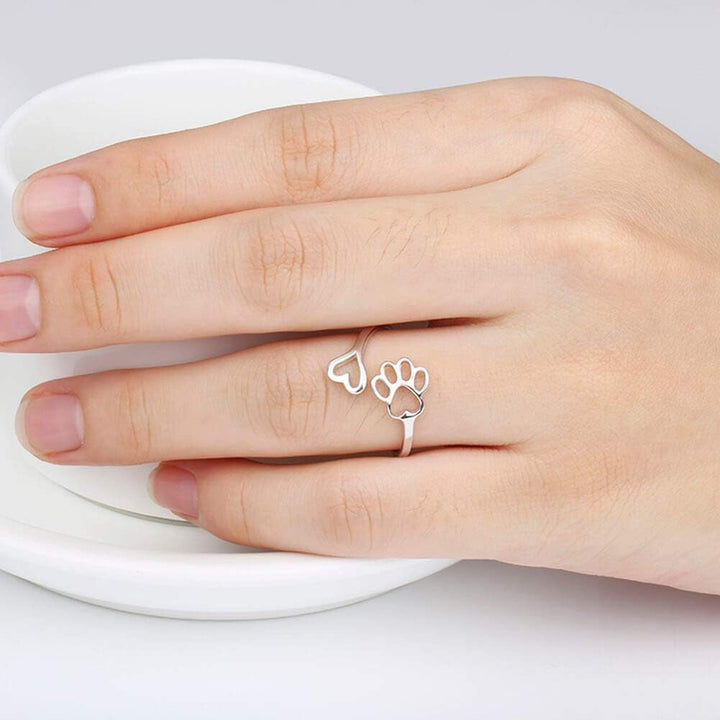 Anillo Artesanal con Huella y Corazón – Ajustable, Plata Esterlina 925