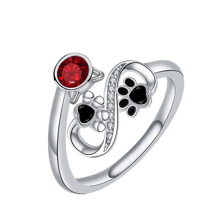 Anillo Con Huellas Negras Y Piedra Preciosa Roja (Ajustable)