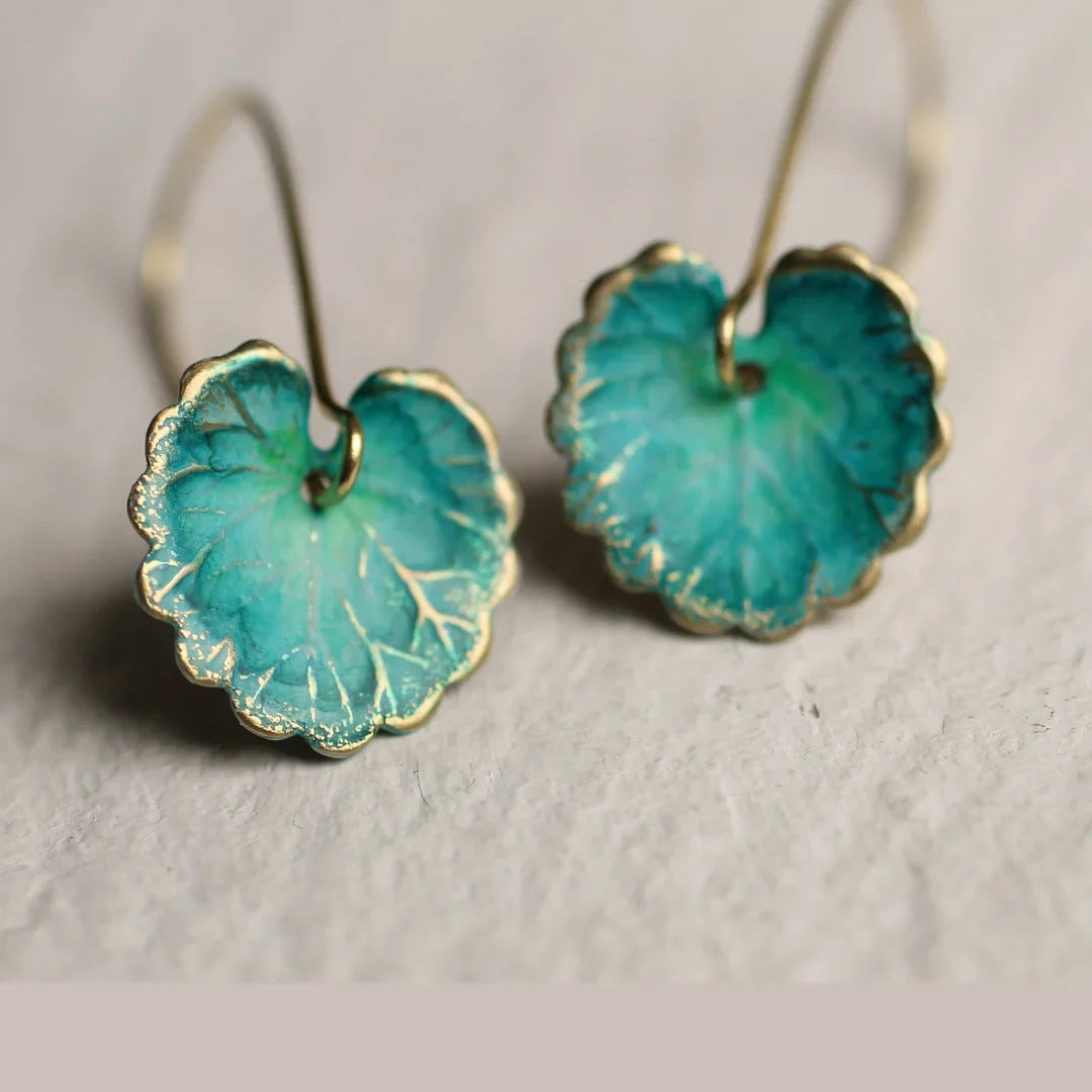 Pendientes vintage con forma de hoja azul