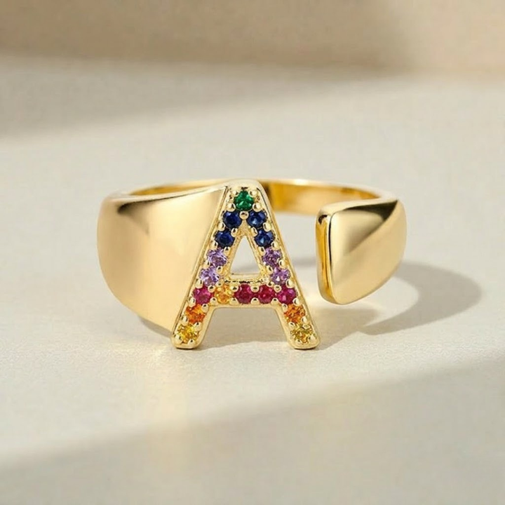 Anillo de Oro con Letra Personalizada (Ajustable)